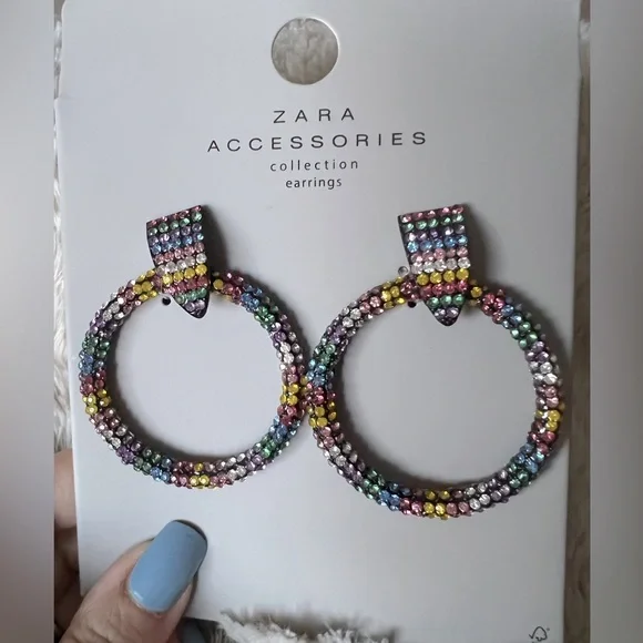 ZARA Accessories Collection Rhinestone Hoop Earrings - Picture 2 of 9